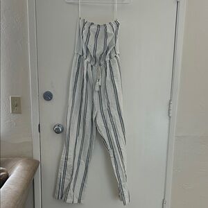 Elegant White and Blue Striped Jumpsuit